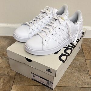 Adidas Grand Court 2.0 Classic White and Gold Sneakers Size 9 WORN ONCE